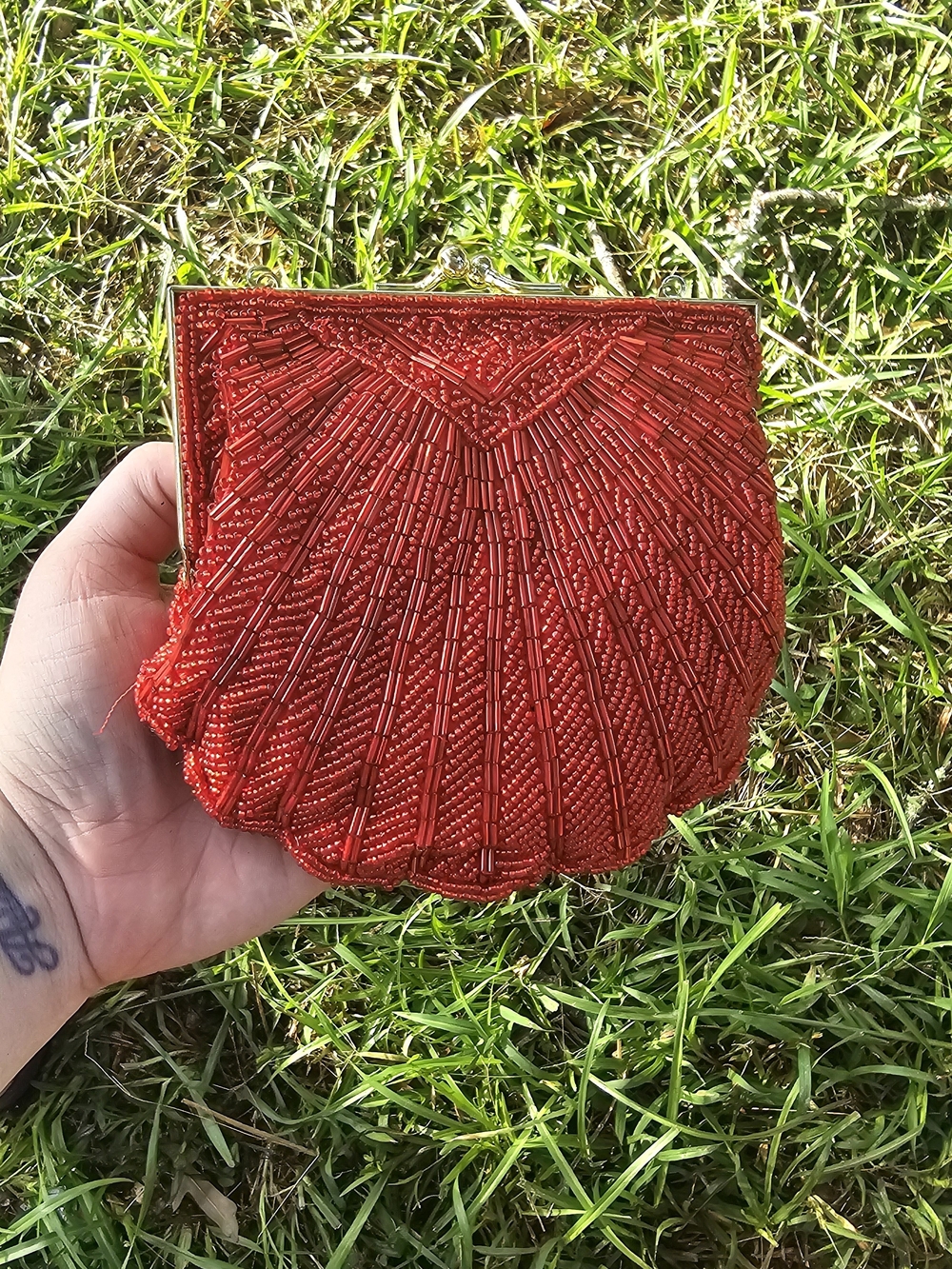 Special Occasions by Saugus Shoe Red Beaded Shell Clutch